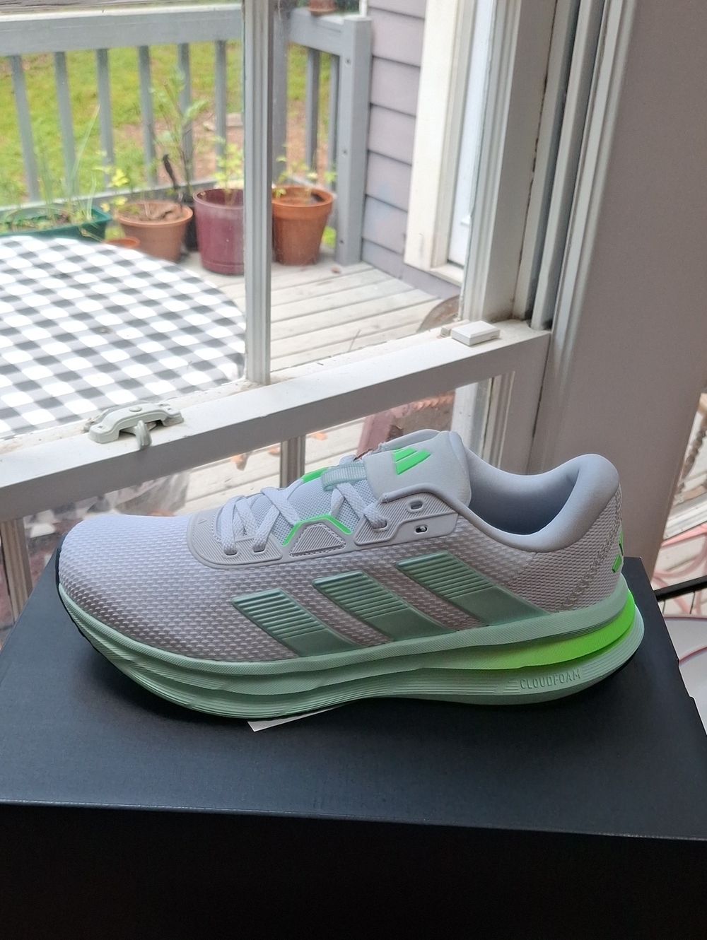adidas White Sneakers with Neon Green Accents